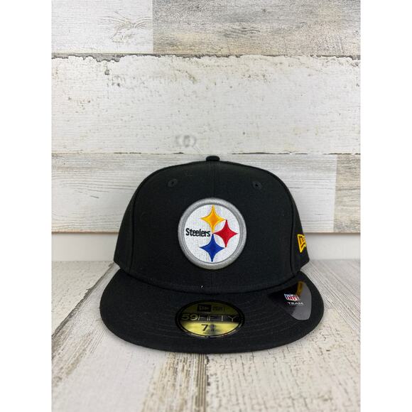New Era 59Fifty Pittsburgh Steelers Fitted Hat 7 1/8 Black NFL Baseball Cap NWT - Picture 1 of 4